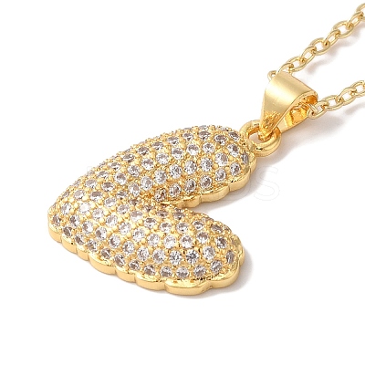 Brass Micro Pave Clear Cubic Zirconia Cable Chain Heart Pendant Necklaces for Women LS-NJEW-C054-01G-1