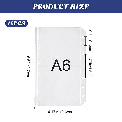 Transparent PVC 6-Ring Binder Zip Top Storage Bags ABAG-WH0038-48A-1