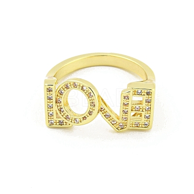 Word LOVE Brass Micro Pave Clear Cubic Zirconia Finger Rings RJEW-G309-11G-1