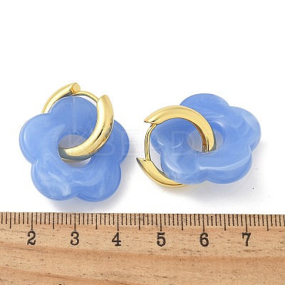 Brass Resin Flower Hoop Earrings for Women EJEW-U038-01G-09-1