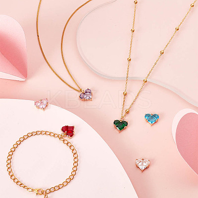 6Pcs 6 Colors Brass Pave Cubic Zirconia Heart Charms KK-GA0002-32-1
