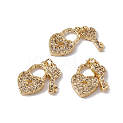 Brass Micro Pave Clear Cubic Zirconia Pendants KK-G439-28G-1