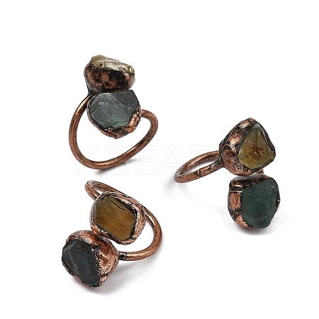 Raw Nuggets Natural Green Fluorite & Citrine Open Cuff Rings RJEW-M157-04R-1