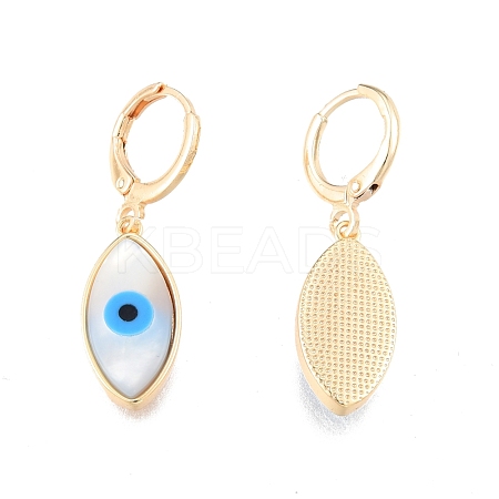 Shell & Synthetic Turquoise Horse Eye Dangle Leverback Earrings EJEW-N012-77-1