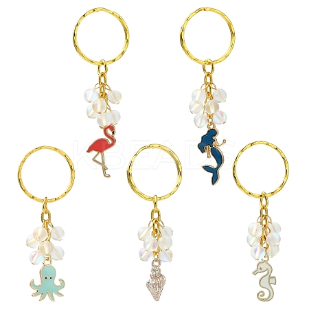 5Pcs Alloy Enamel & Synthetic Moonstone Keychain KEYC-YW00176-1