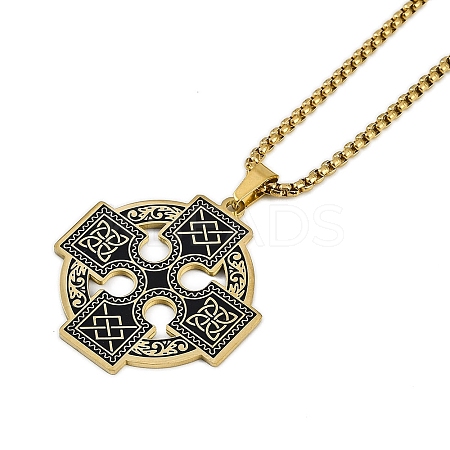 201 Stainless Steel Goth Knot Cross Pendant Box Chain Necklaces LS-NJEW-M010-05G-1