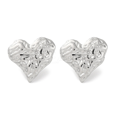 304 Stainless Steel Textured Heart Stud Earrings EJEW-D281-17S-1