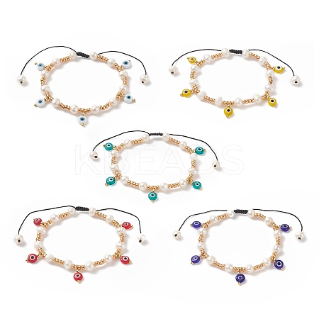 Glass Seed & Natural Pearl Braided Bead Bracelets BJEW-JB09208-1