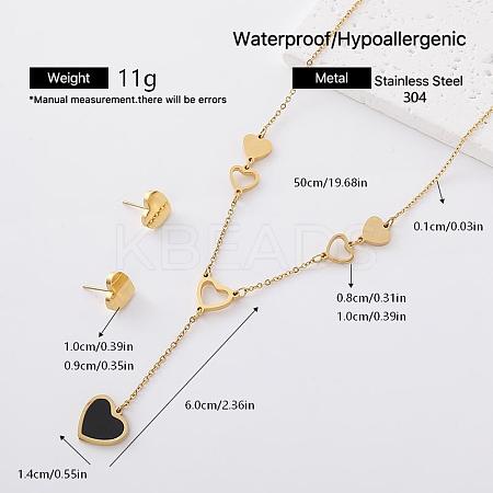 304 Stainless Steel Heart Stud Earrings & Tassel Necklaces Sets for Women FB1747-4-1