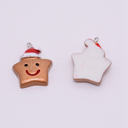 Opaque Resin Pendants with Platinum Tone Iron Accessories RESI-WH0014-06-1