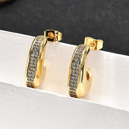 Brass Micro Pave Clear Cubic Zirconia Stud Earrings for Women EJEW-U056-01B-G-1