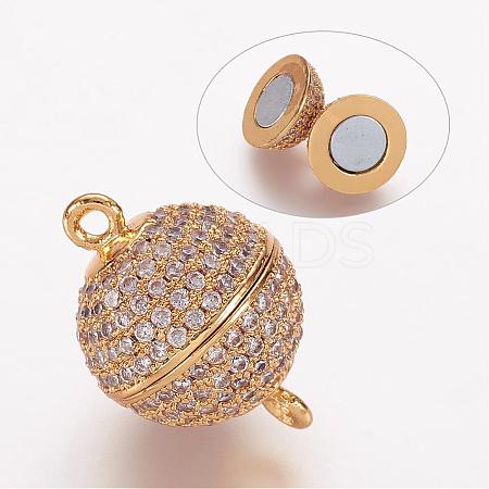 Brass Micro Pave Cubic Zirconia Magnetic Clasps with Loops ZIRC-G097-03G-1