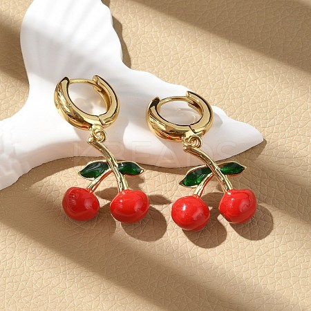 Cherry Brass Enamel Hoop Earrings EJEW-M077-14G-03-1