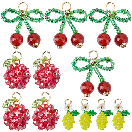 12Pcs 3 Styles Glass Seed Beaded Pendants GLAA-SC0003-1