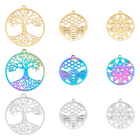 18Pcs 9 Style 304 Stainless Steel Pendant STAS-FH0001-77-1