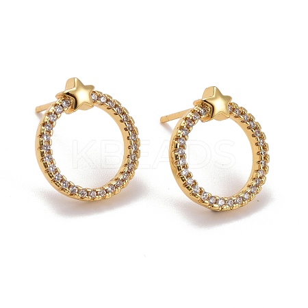 Ring & Star Brass Micro Pave Clear Cubic Zirconia Ear Studs KK-K258-31G-RS-1