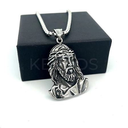Religion 304 Stainless Steel Jesus Head Pendant Necklaces for Men Women ZK3713-1