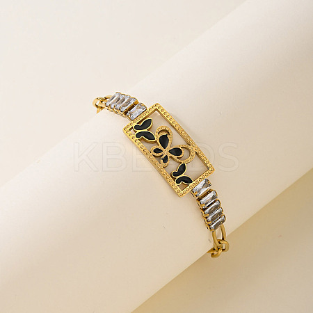 Fashionable 201 Stainless Steel Rectangle with Butterfly Link Bracelets BO2285-1