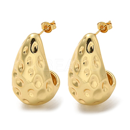 Rack Plated Teardrop Hammered Brass Stud Earrings for Women EJEW-Z048-15B-G-1