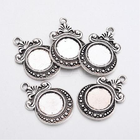 Tibetan Style Zinc Alloy Flat Round Pendant Cabochons Settings TIBEP-R334-252AS-RS-1
