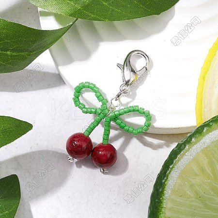 5Pcs Cherry Natural Carnelian & Glass Seed Beads Pendant Decorations HJEW-SZ00022-1