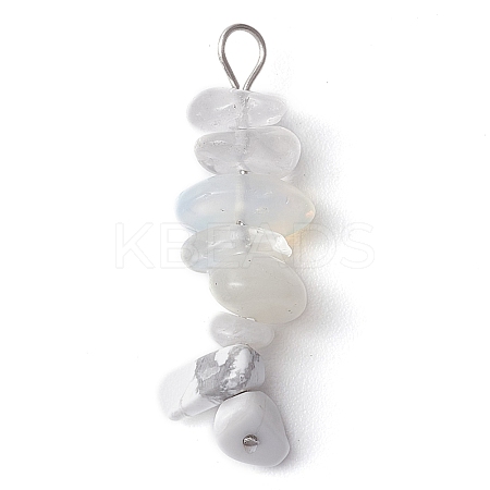 Gradient Color Natural Quartz Crystal & Synthetic White Howlite & Natural White Moonstone & Opalite Chip Beaded Pendants PALLOY-JF02790-01-1