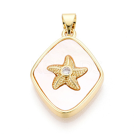 Brass Micro Pave Clear Cubic Zirconia Pendants KK-N268-21G-1