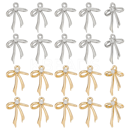 20Pcs 2 Colors Brass Micro Pave Clear Cubic Zirconia Pendants KK-ME0002-14-1