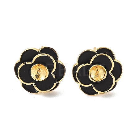 Flower Brass & Sterling Silver Pin Stud Earrings KK-M326-22G-1
