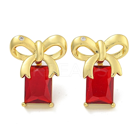 Rack Plating Bowknot Brass Micro Pave Cubic Zirconia Stud Earrings EJEW-I313-19G-02-1