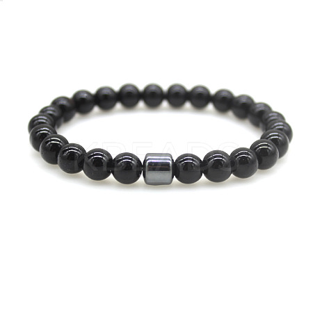 Natural Obsidian Round Beaded Stretch Bracelets for Men Women FS-WG77712-09-1