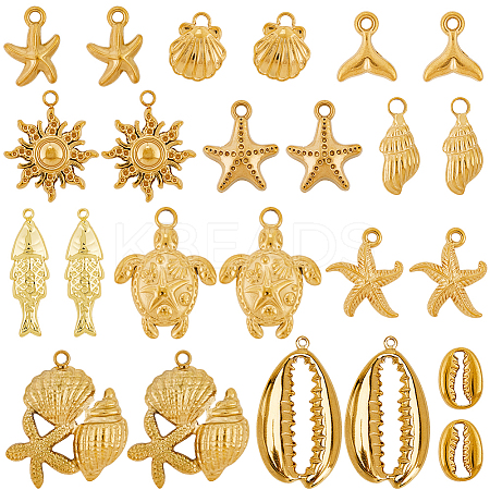 24Pcs 12 Styles Ion Plating(IP) 201 & 304 Stainless Steel Pendants STAS-SC0009-37-1
