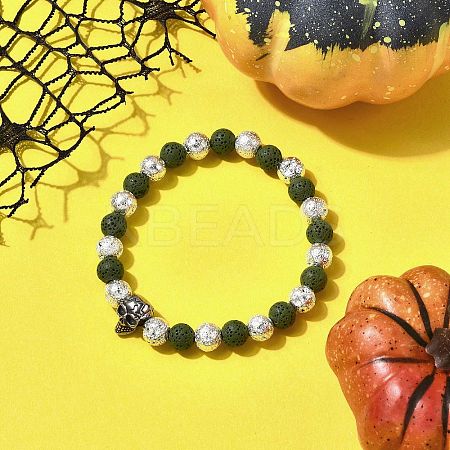 Halloween Electroplate Natural Lava Rock Bracelets BJEW-JB12332-02-1