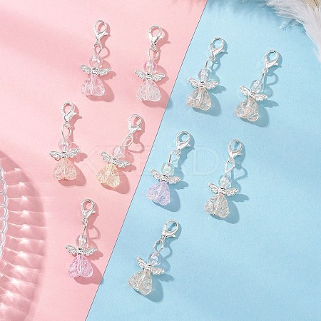Transparent Acrylic Heart Angel Pendant Decorations HJEW-JM04525-1