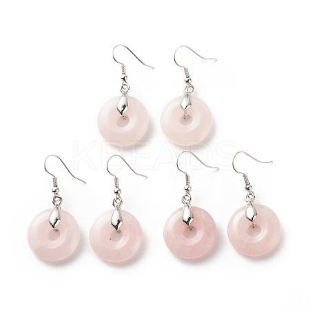 Natural Rose Quartz Donut Dangle Earrings EJEW-G300-01P-01-1