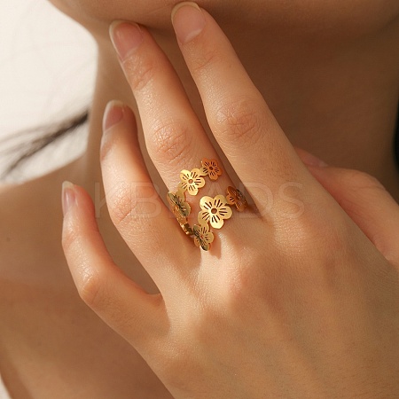 304 Stainless Steel Open Cuff Rings for Women RJEW-K302-02G-1