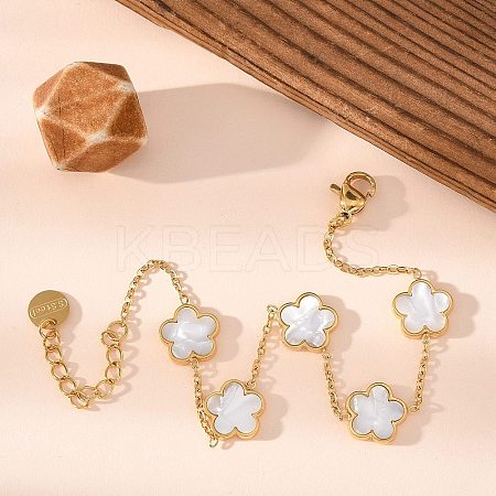 Flower Shell Link Chain Bracelets BJEW-K247-01G-06-1