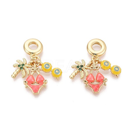 Brass Micro Pave Clear Cubic Zirconia and Enamel European Dangle Charms  KK-T079-76G-1