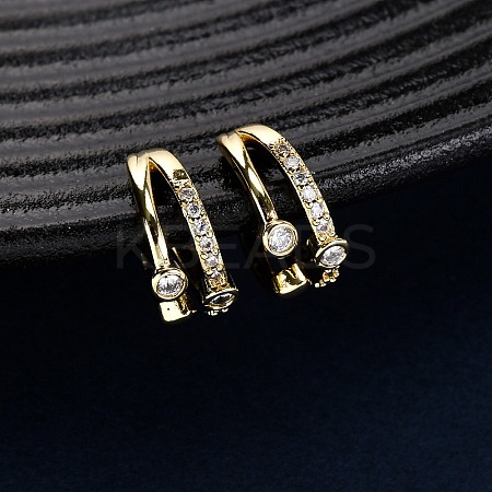 Brass Micro Pave Clear Cubic Zirconia C-Shaped with Heart Cuff Earrings LS-EJEW-D328-05G-02-1