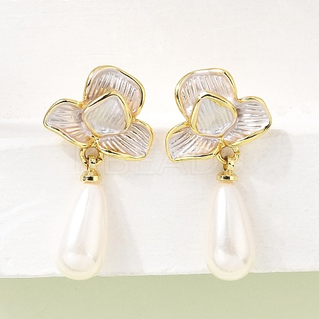 Brass Enamel Stud Dangle Earrings KK-CBAB173-02A-G-1