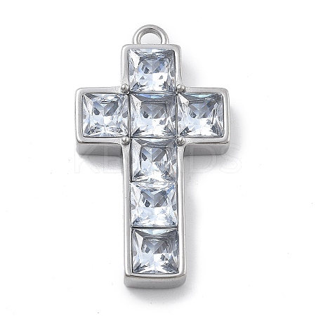 304 Stainless Steel Micro Pave Cubic Zirconia Pendants STAS-Z121-48P-1