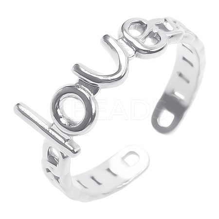 Romantic 304 Stainless Steel Word Love Open Cuff Rings for Women Men UD4454-1-1