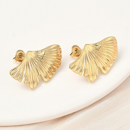 304 Stainless Steel Leaf Stud Earrings EJEW-K268-68G-1