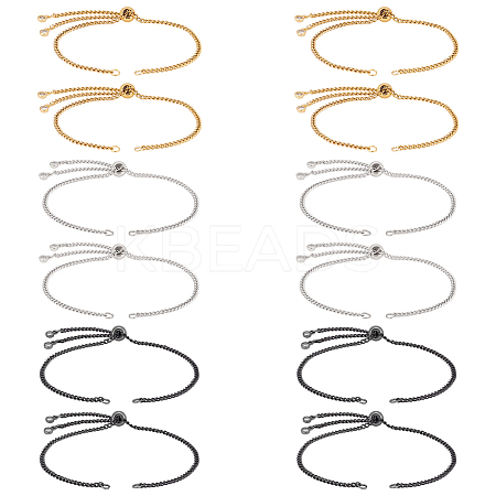 12Pcs 3 Colors 304 Stainless Steel Curb Chain Slider Bracelets Making AJEW-UN00018-1