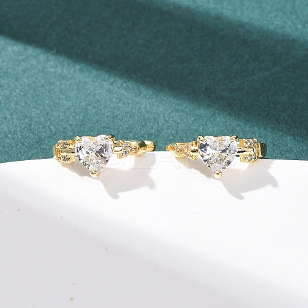Heart Brass Micro Pave Clear Cubic Zirconia Cuff Earrings EJEW-H178-02G-1