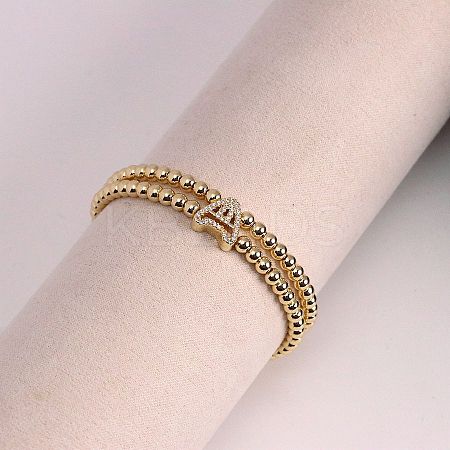 Brass Micro Pave Clear Cubic Zirconia Beads Double Strands Stretch Bracelets for Women FS-WGC7159-01-1
