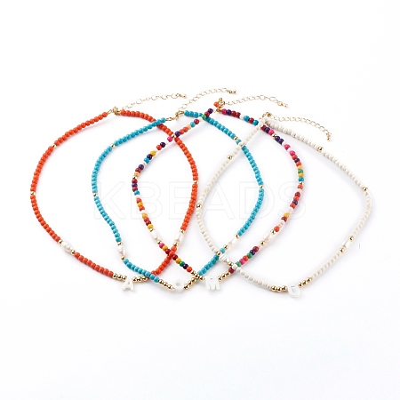 Natural Shell Initial Pendant Necklaces NJEW-JN03405-1