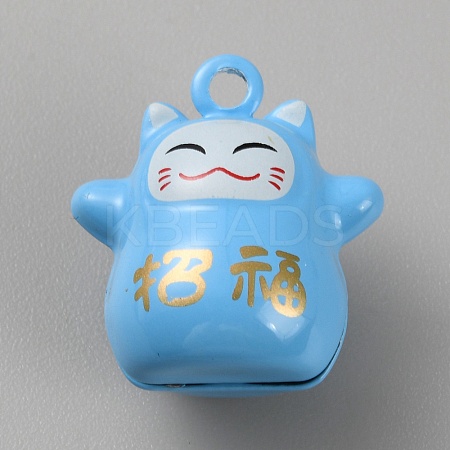 Lucky Cat Shapes Baking Paint Brass Pendants KK-WH0081-69C-1