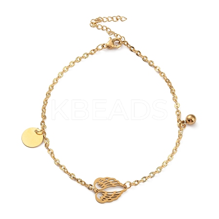 Ion Plating(IP) 304 Stainless Steel Wing Link Anklet with Ball Charms for Women AJEW-G049-02G-1