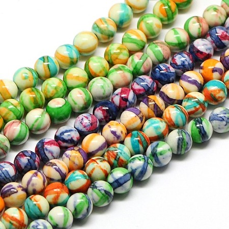 Dyed Round Synthetic Gemstone Ocean White Jade Beads Strands G-F085-10mm-M-1